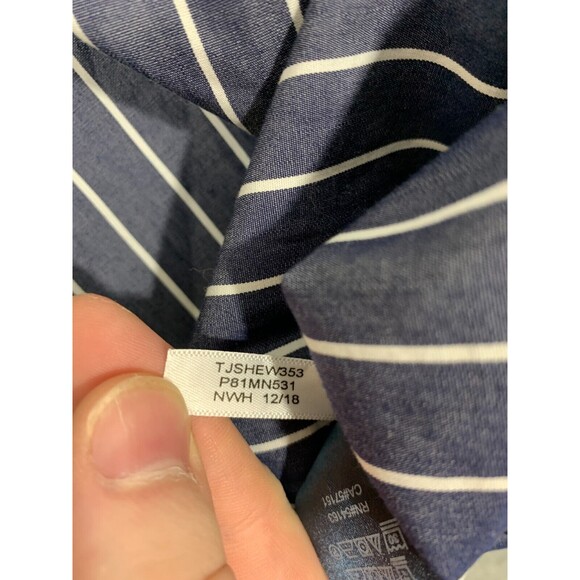 Tommy Hilfiger PM Blue & White Striped Deep V-Neck Half-Zip Long Sleeve Shirt - Picture 7 of 15